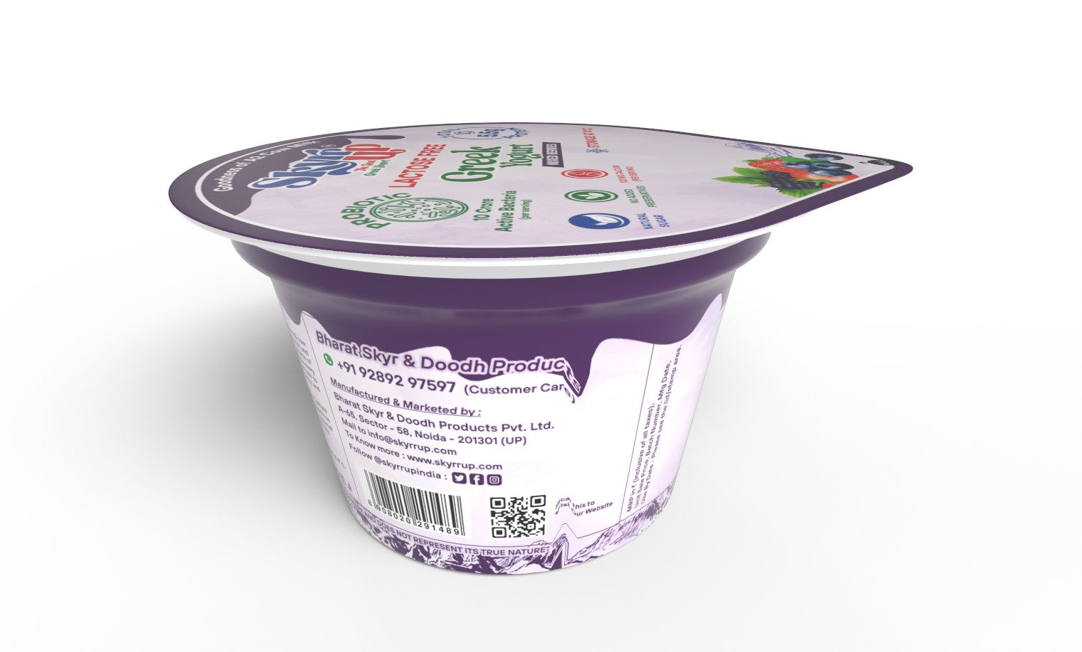 Greek Yogurt - 85gm - Mixed Berries (Made From A2 Cow Milk) - Probiotic, 5.5gm Protein, Zero Preservatives, Lactose Free- Pack 0f 6