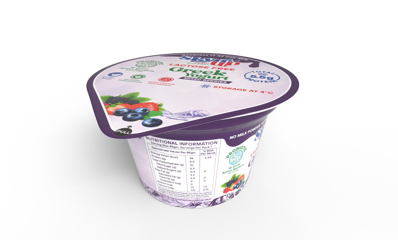 Greek Yogurt - 85gm - Mixed Berries (Made From A2 Cow Milk) - Probiotic, 5.5gm Protein, Zero Preservatives, Lactose Free