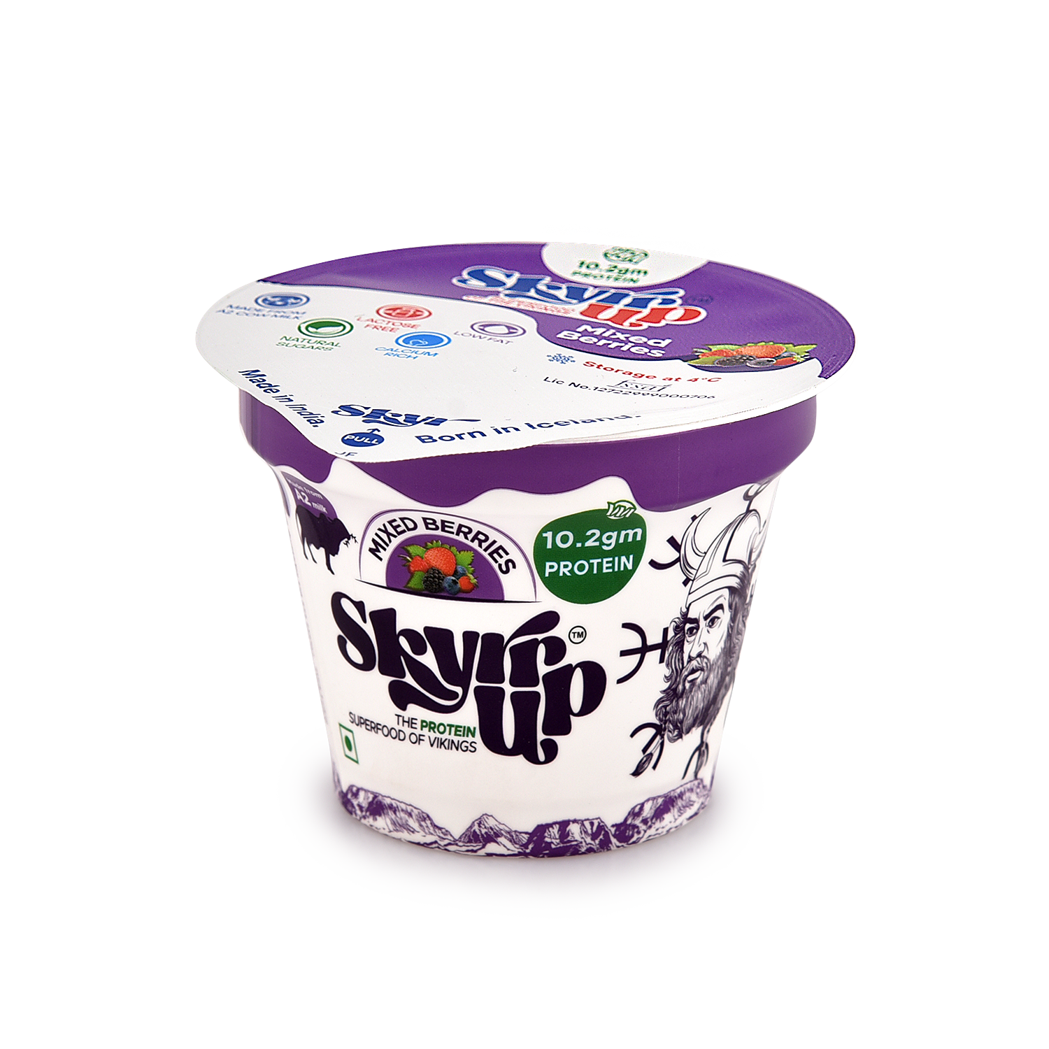 Skyr - Mixed Berries (Made From A2 Milk) – No Added Sugar, 10gm Protein, Zero Preservatives, Low Fat & Lactose Free – Skyrrup – 100gm – Pack of 6