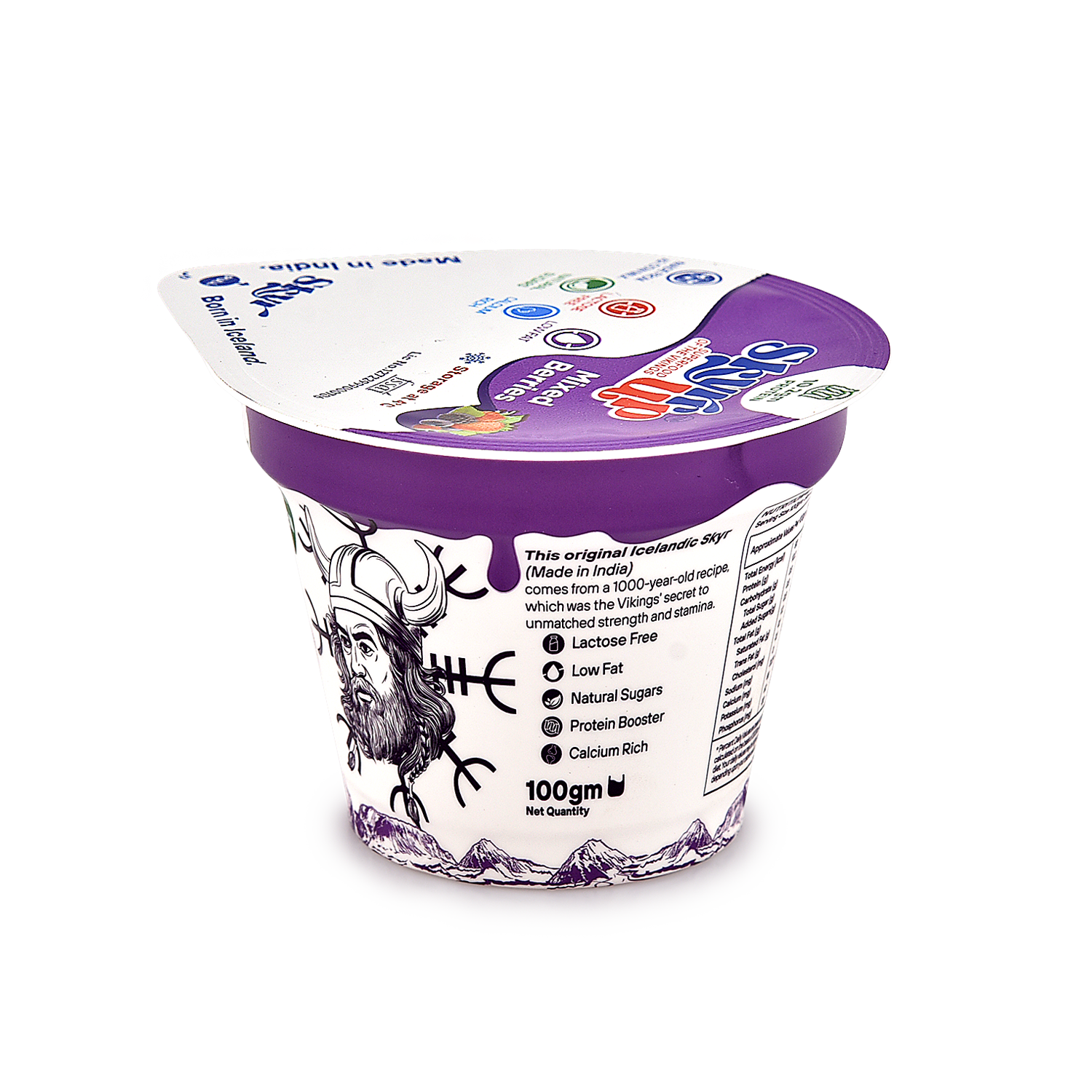 Skyr - Mixed Berries (Made From A2 Milk) – No Added Sugar, 10gm Protein, Zero Preservatives, Low Fat & Lactose Free – Skyrrup – 100gm – Pack of 6