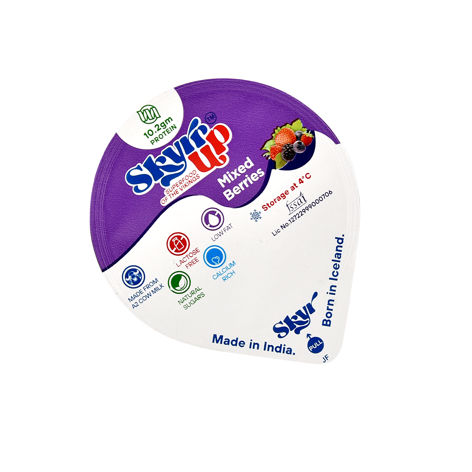 Skyr - Mixed Berries (Made From A2 Milk) – No Added Sugar, 10gm Protein, Zero Preservatives, Low Fat & Lactose Free – Skyrrup – 100gm – Pack of 6