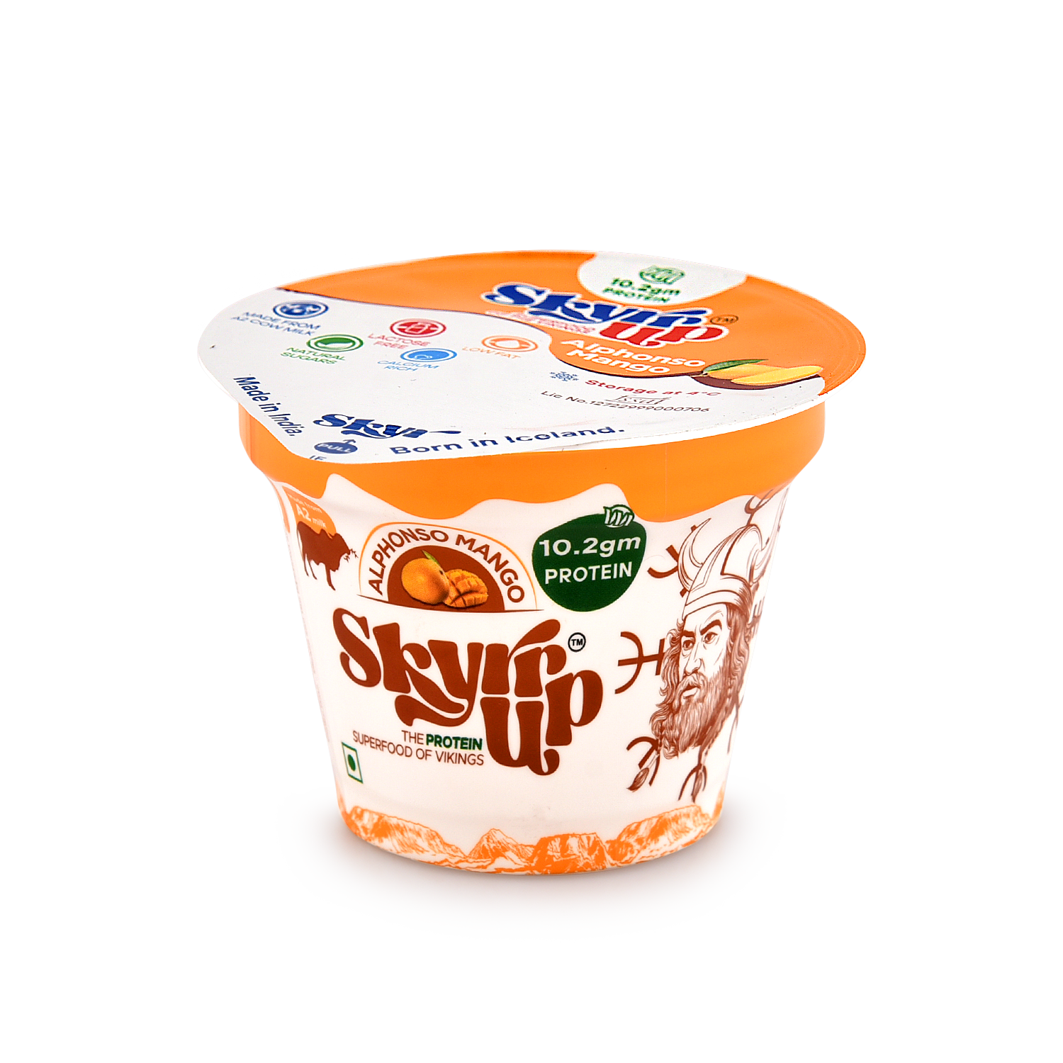 Skyr -  Alphonso Mango (Made From A2 Milk) – No Added Sugar, 10gm Protein, Zero Preservatives, Low fat & Lactose Free – Skyrrup – 100gm – Pack of 6