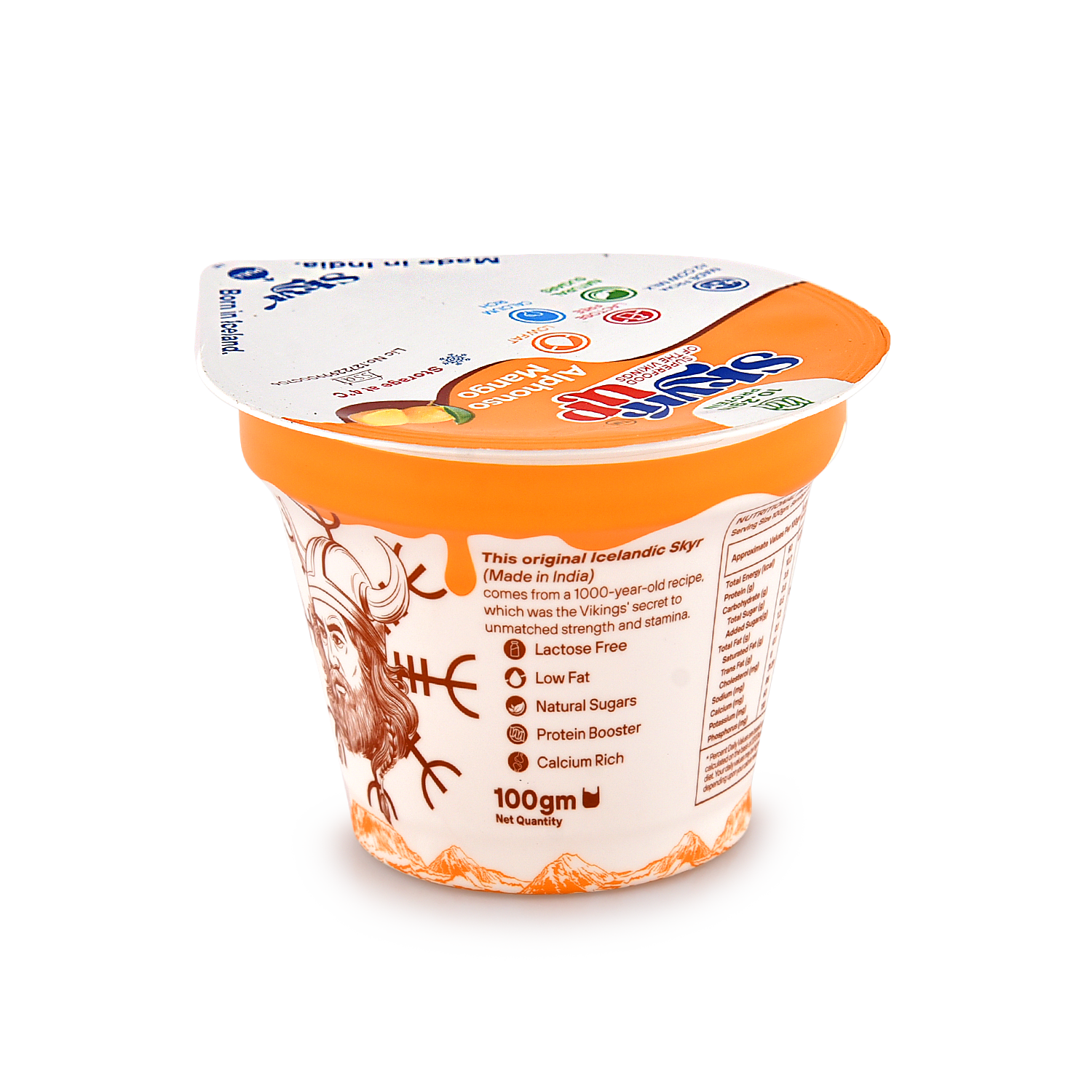 Skyr -  Alphonso Mango (Made From A2 Milk) – No Added Sugar, 10gm Protein, Zero Preservatives, Low fat & Lactose Free – Skyrrup – 100gm – Pack of 6