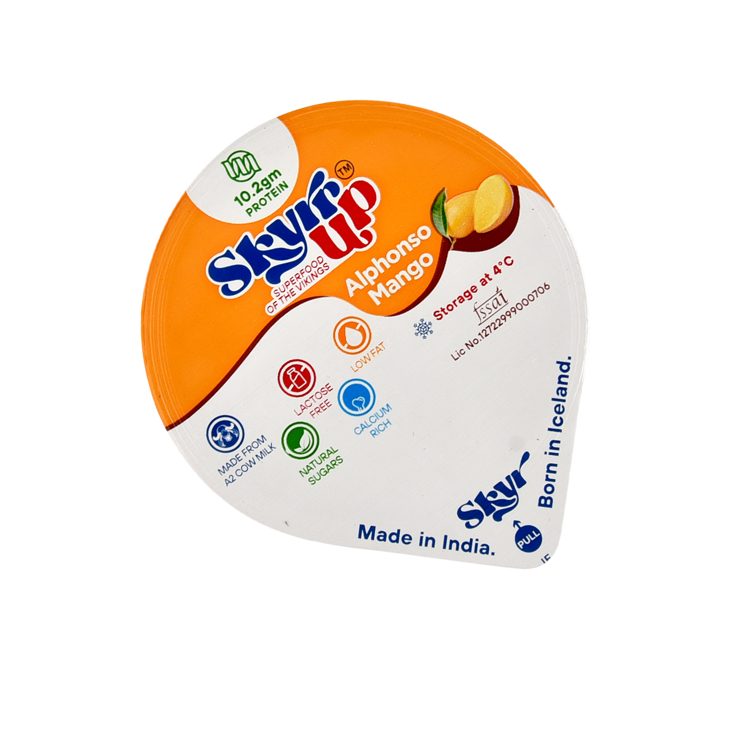 Skyr -  Alphonso Mango (Made From A2 Milk) – No Added Sugar, 10gm Protein, Zero Preservatives, Low fat & Lactose Free – Skyrrup – 100gm – Pack of 6