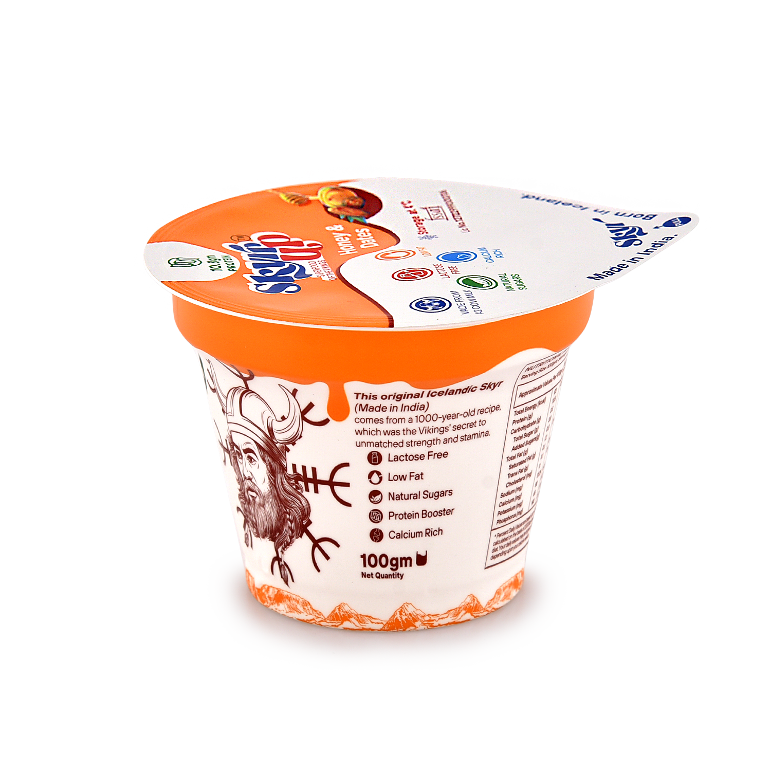 Skyr - Honey & Dates (Made From A2 Milk) – No Added Sugar, 10gm Protein, Zero Preservatives, Low Fat & Lactose Free – Skyrrup – 100gm – Pack of 6