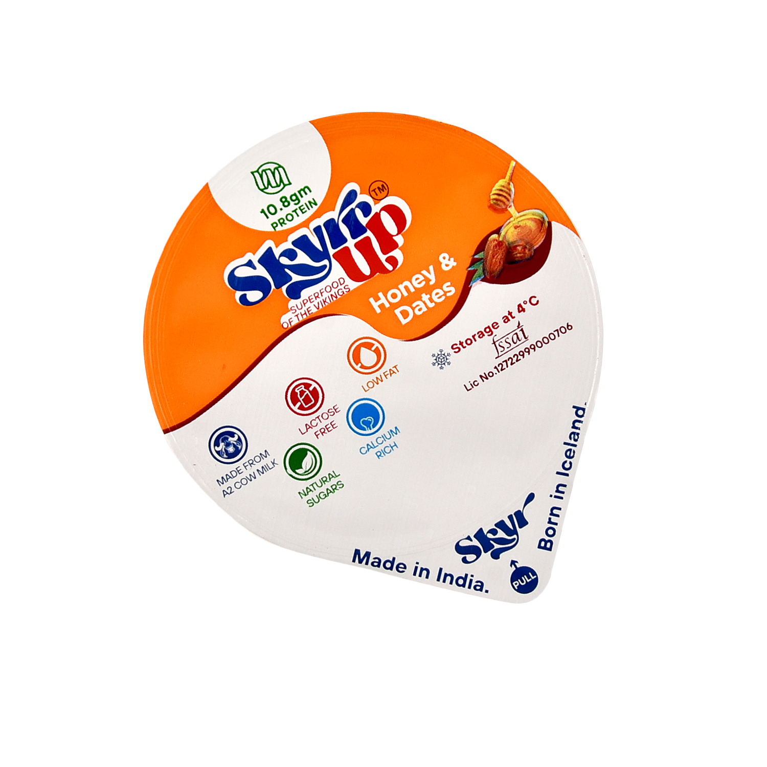 Skyr - Honey & Dates (Made From A2 Milk) – No Added Sugar, 10gm Protein, Zero Preservatives, Low Fat & Lactose Free – Skyrrup – 100gm – Pack of 6