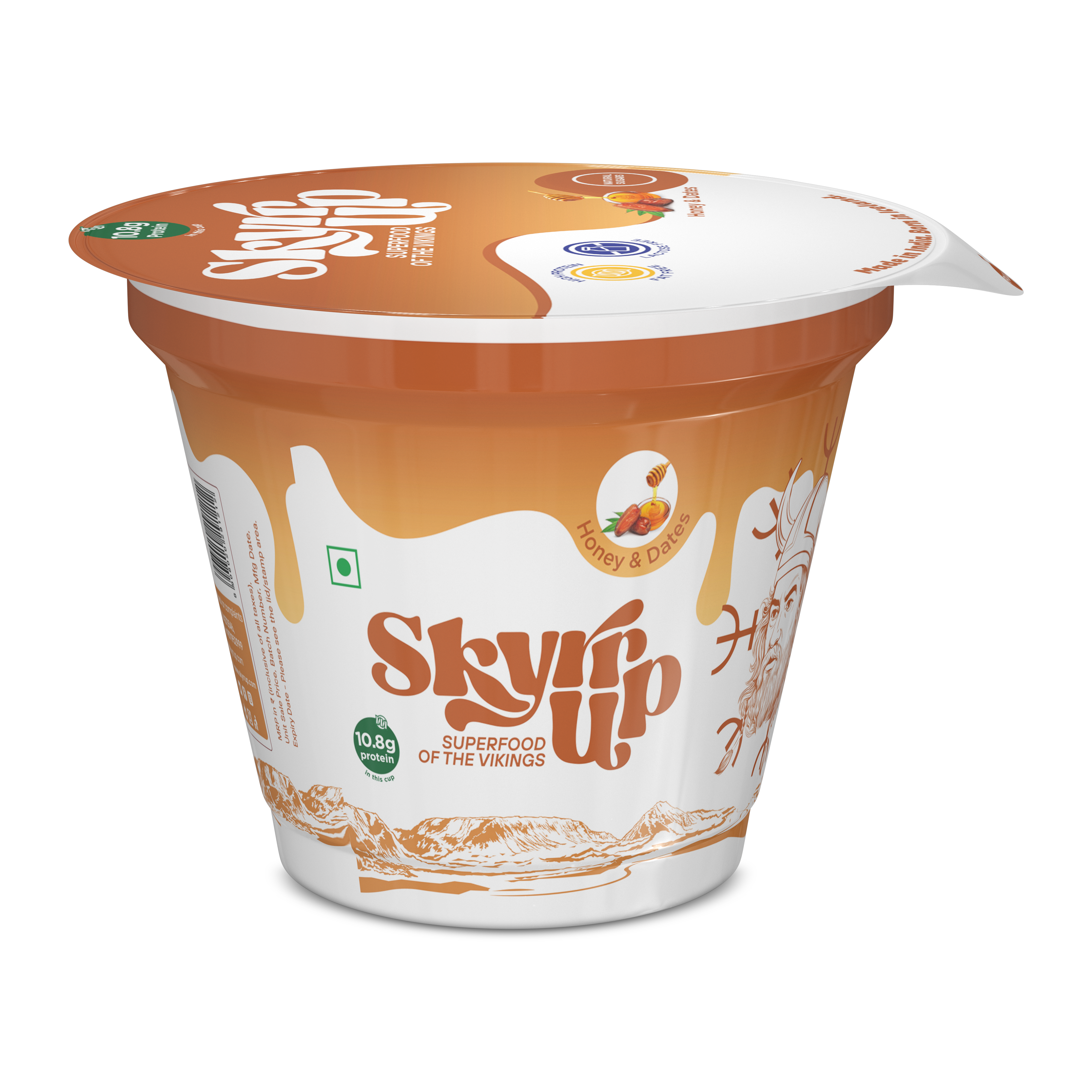 Skyr - Honey & Dates (Made From A2 Milk) – No Added Sugar, 10gm Protein, Zero Preservatives, Low Fat & Lactose Free – Skyrrup – 100gm – Pack of 4