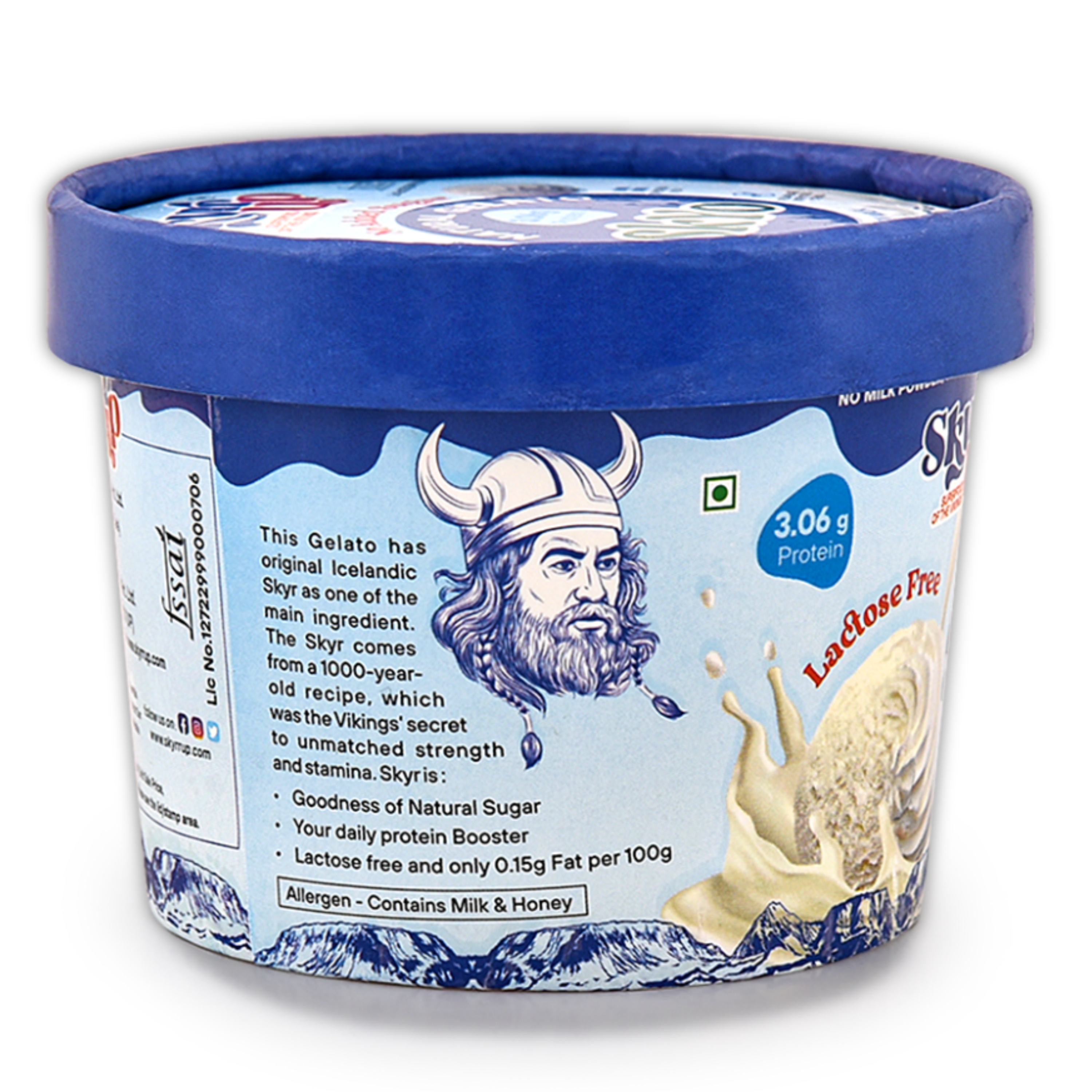 Natural Gelato( (Made From A2 Milk) - Gelato 100g Nutritional Value, No added Sugar, Lactose Free, Calcium Rich, Made With Skyr/Greek Yogurt, Protein Rich, Vegan Base With 100% Stevia