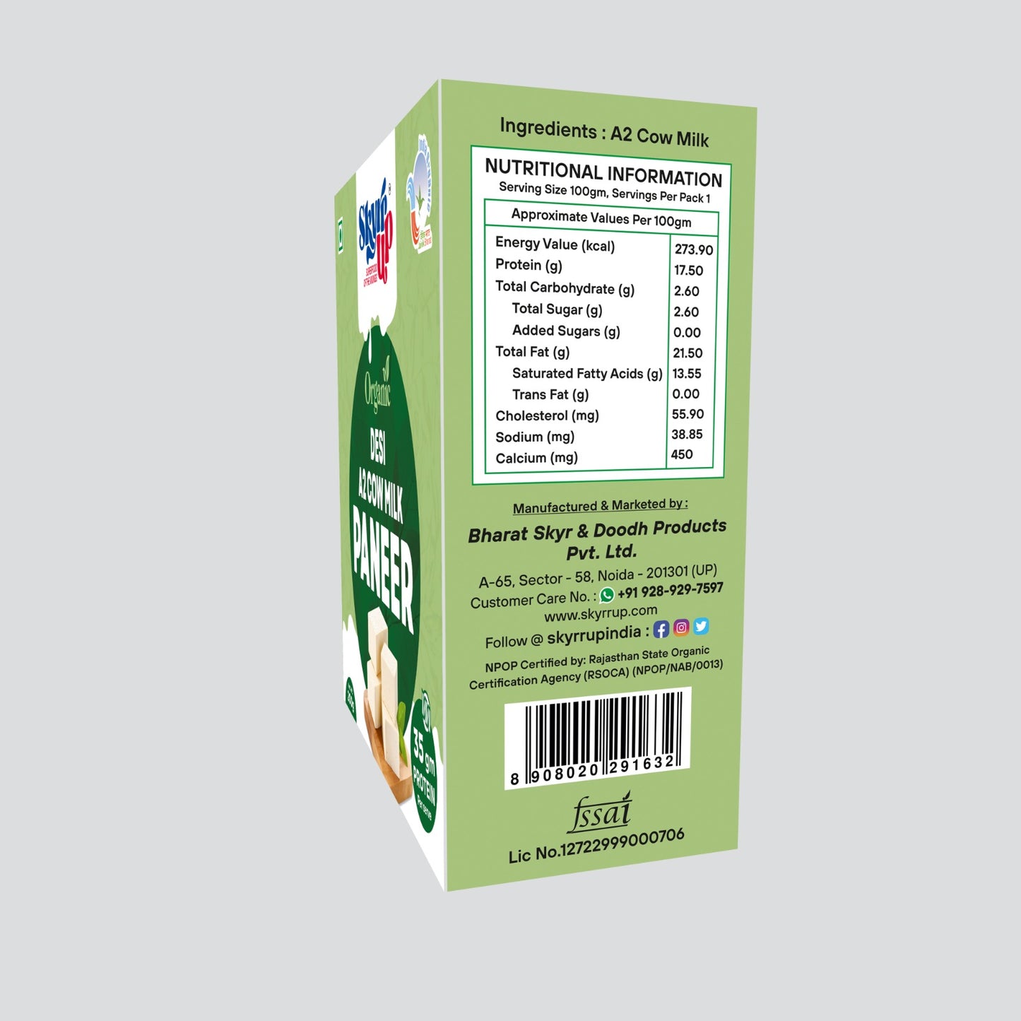 Premium Organic A2 Cow's Milk Paneer (200g)