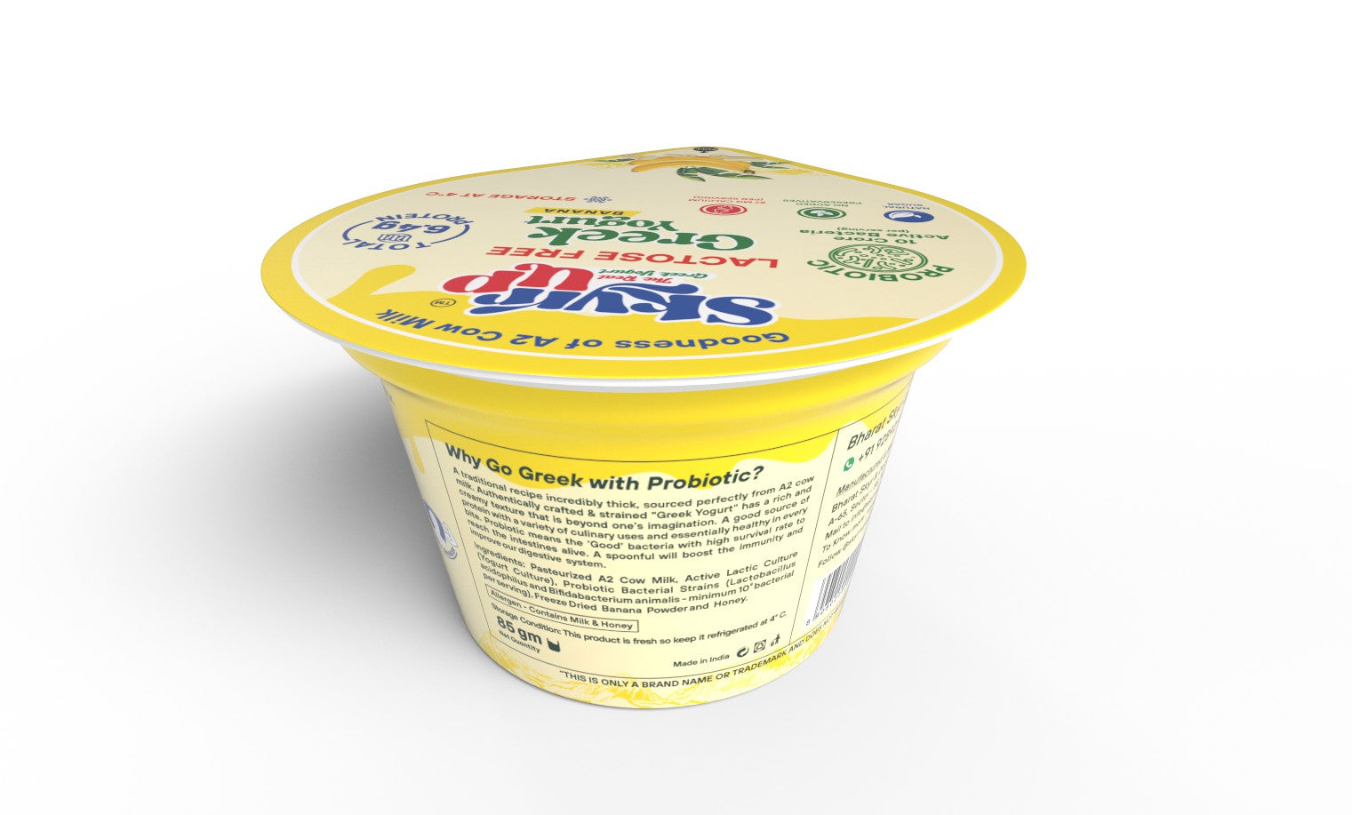 Greek Yogurt - 85gm - Banana (Made From A2 Cow Milk) - Probiotic, 6.4gm Protein, Zero Preservatives, Lactose Free-Pack of 6