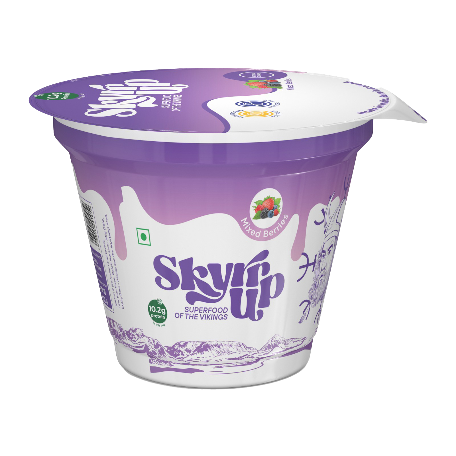 Skyr - Mixed Berries (Made From A2 Milk) – No Added Sugar, 10gm Protein, Zero Preservatives, Low Fat & Lactose Free – Skyrrup – 100gm – Pack of 6