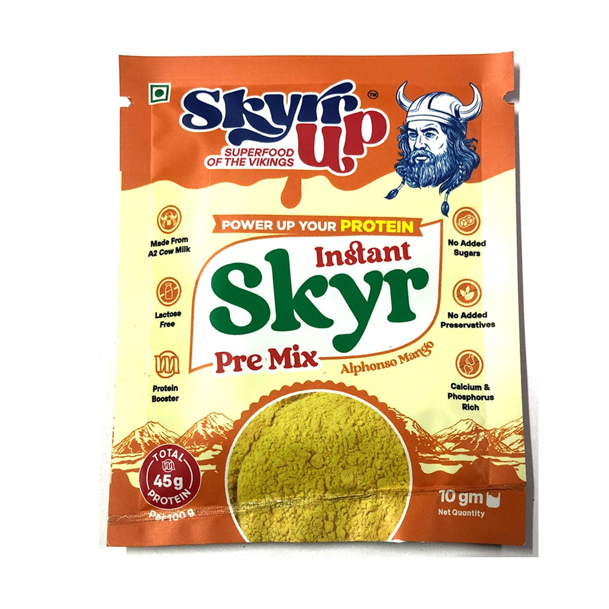 Skyr - Pre Mix Alphonso Mango (Made From A2 Milk) – No Added Sugar, 4.5gm Protein in 10g pack, Zero Preservatives & Lactose Free – Skyrrup - Pack of 6 - 10gm