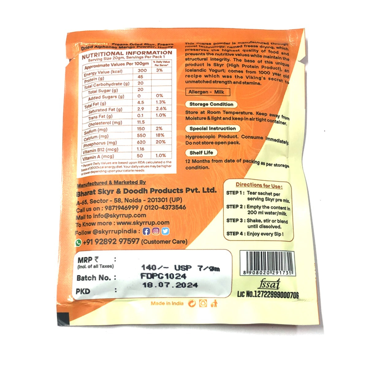 Skyr - Pre Mix Alphonso Mango (Pack of 3) - 20g each