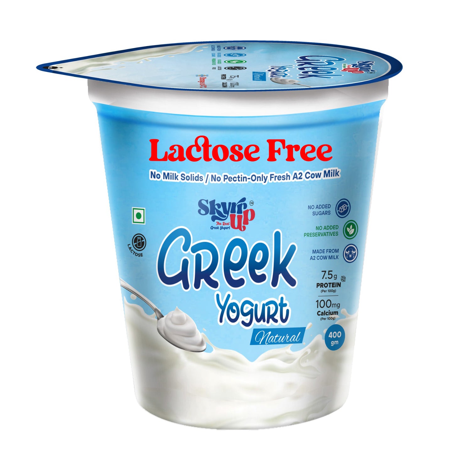 Greek Yogurt - 400gm - Natural (Made From A2 Cow Milk) - No Added Sugar, 7.5gm Protein, Zero Preservatives, Lactose Free