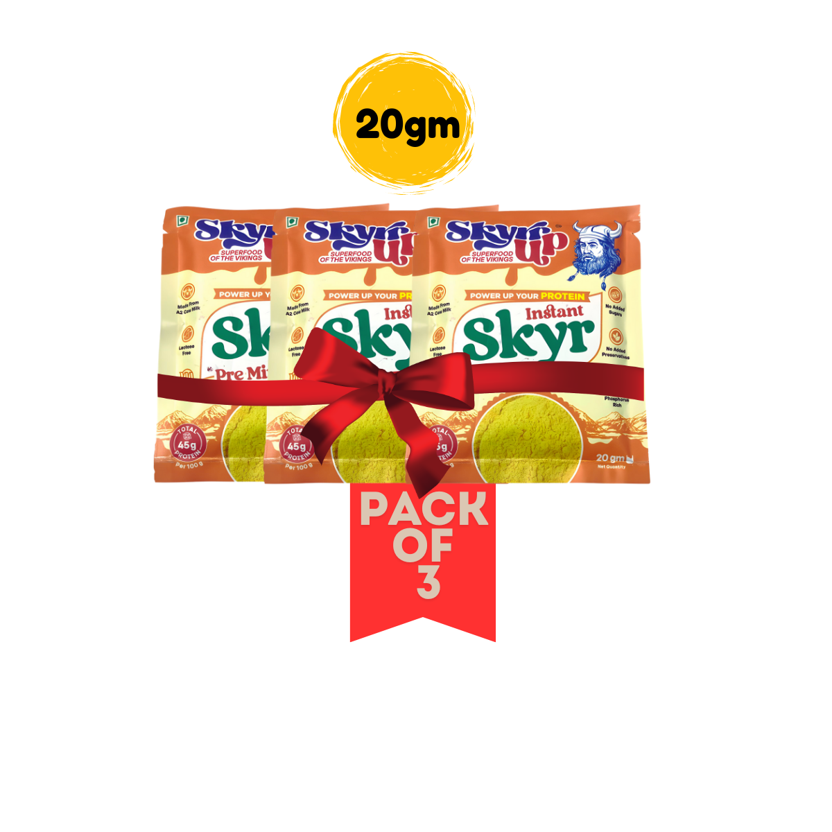 Skyr - Pre Mix Alphonso Mango (Made From A2 Milk) – No Added Sugar, 4.5gm Protein in 10g pack, Zero Preservatives & Lactose Free – Skyrrup  - Pack of 3 - 20gm